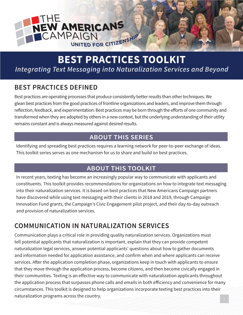 BEST PRACTICES TOOLKIT Integrating Text Messaging Into Naturalization Services and Beyond