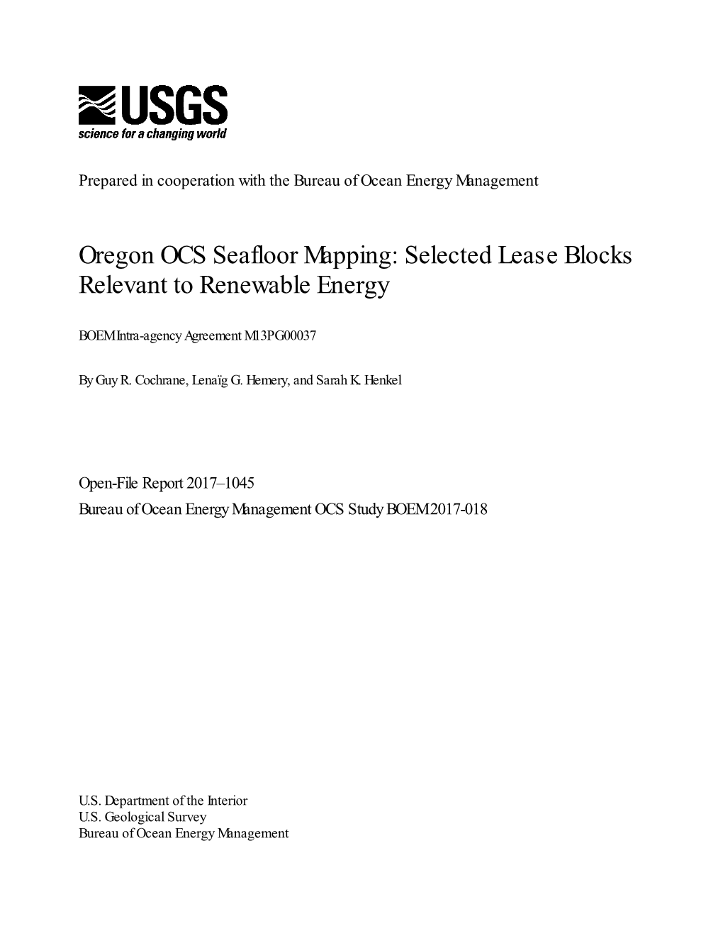 Oregon OCS Seafloor Mapping: Selected Lease Blocks Relevant to Renewable Energy
