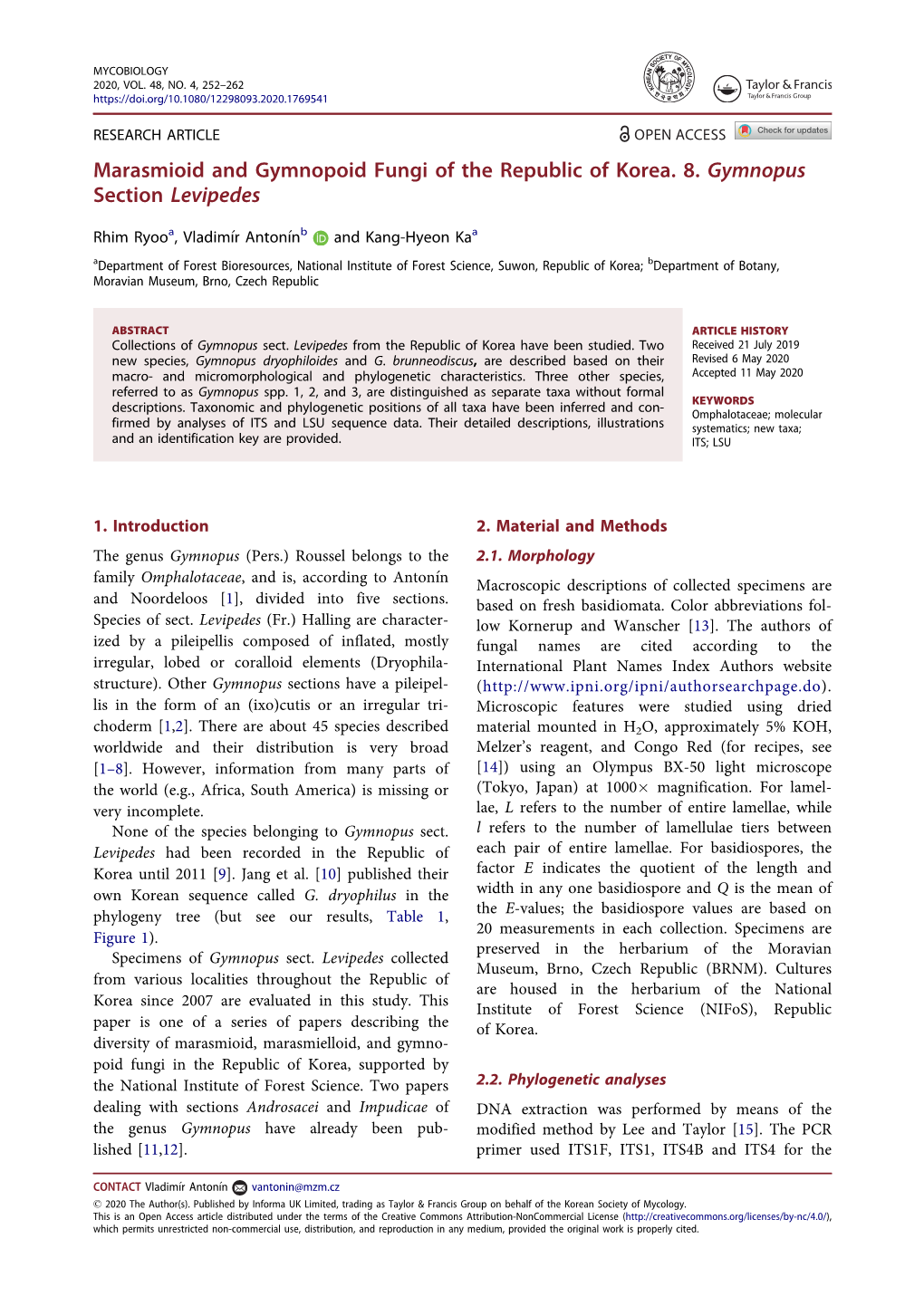 Marasmioid and Gymnopoid Fungi of the Republic of Korea. 8