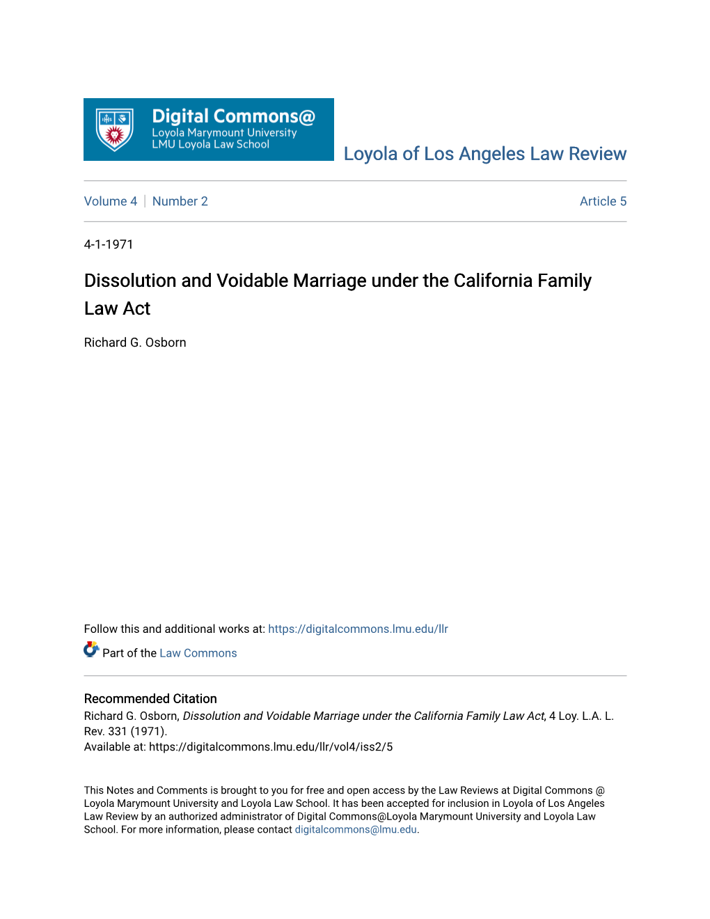 Dissolution and Voidable Marriage Under the California Family Law Act