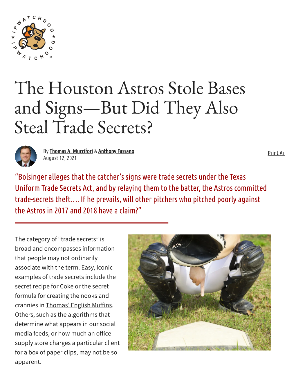 The Houston Astros Stole Bases and Signs—But Did They Also Steal Trade Secrets?