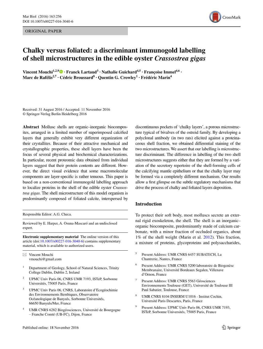 A Discriminant Immunogold Labelling of Shell Microstructures in the Edible Oyster Crassostrea Gigas