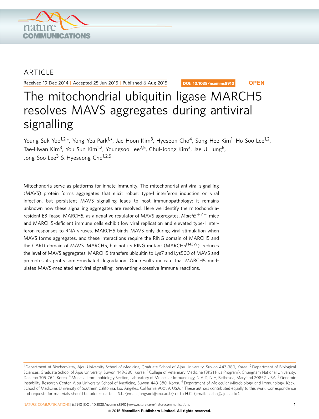 The Mitochondrial Ubiquitin Ligase MARCH5 Resolves MAVS Aggregates During Antiviral Signalling