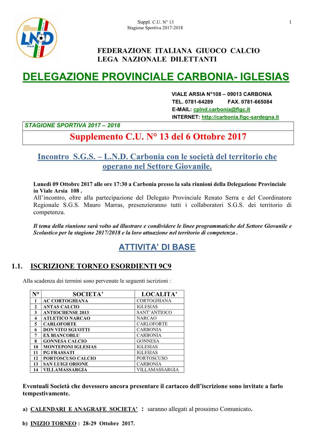 Delegazione Provinciale Carbonia- Iglesias