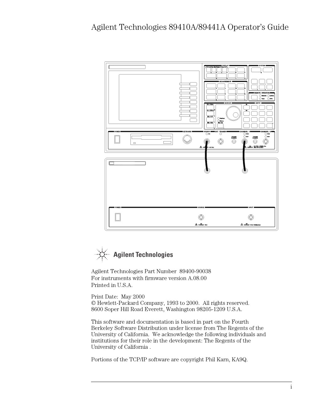 Agilent Technologies 89410A/89441A Operator's Guide