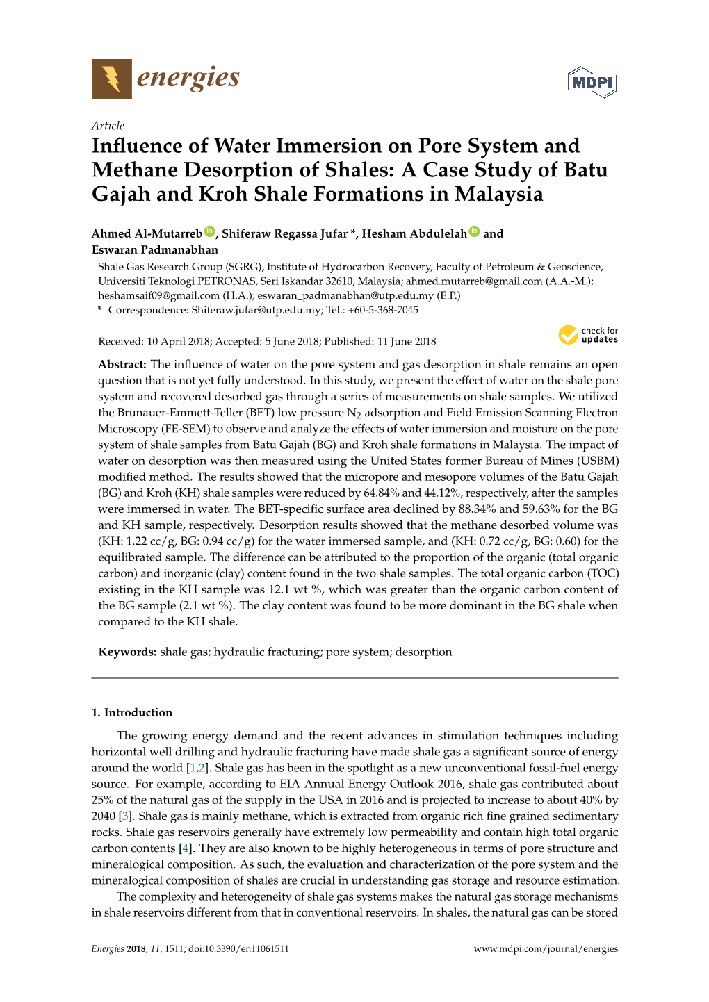 A Case Study of Batu Gajah and Kroh Shale Formations in Malaysia