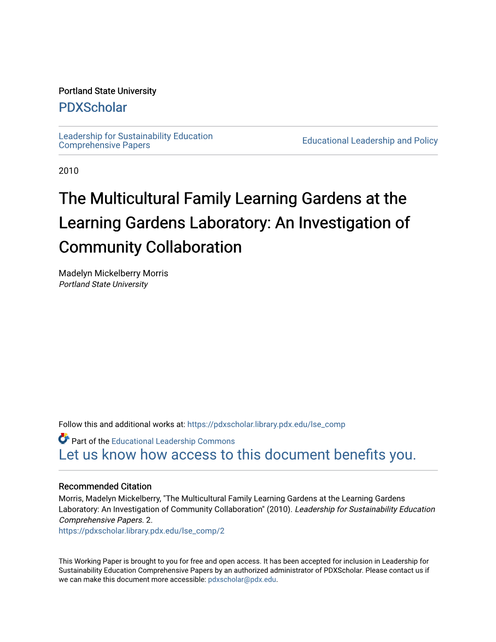 The Multicultural Family Learning Gardens at the Learning Gardens Laboratory: an Investigation of Community Collaboration
