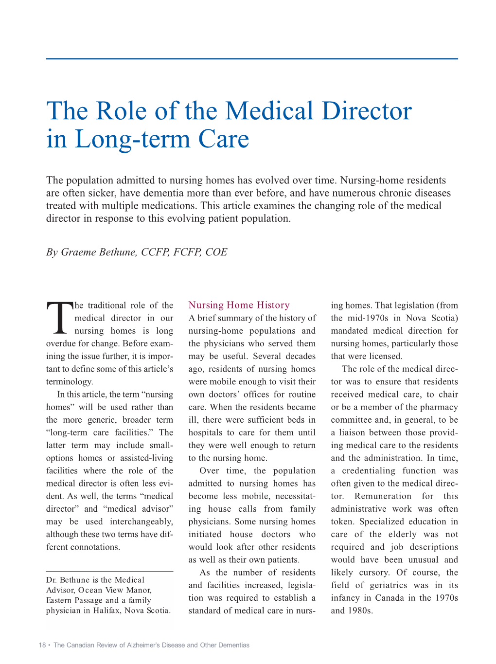 The Role of the Medical Director in Long-Term Care