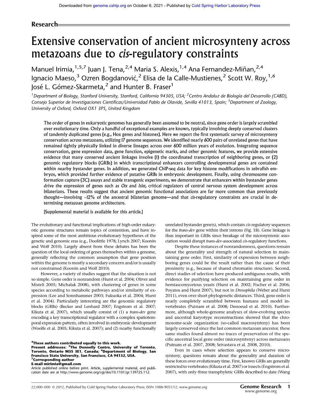 Extensive Conservation of Ancient Microsynteny Across Metazoans Due to Cis-Regulatory Constraints