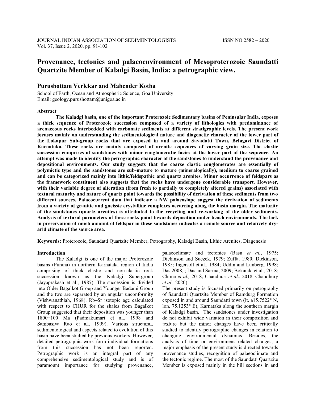 Provenance, Tectonics and Palaeoenvironment of Mesoproterozoic Saundatti Quartzite Member of Kaladgi Basin, India: a Petrographic View
