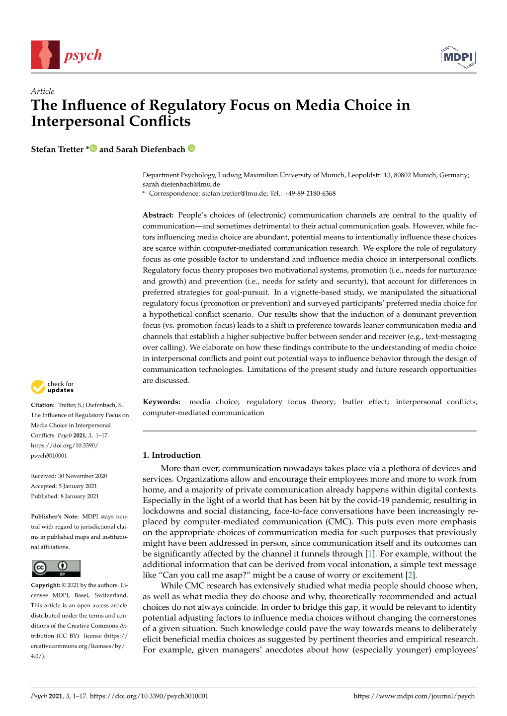 The Influence of Regulatory Focus on Media Choice in Interpersonal