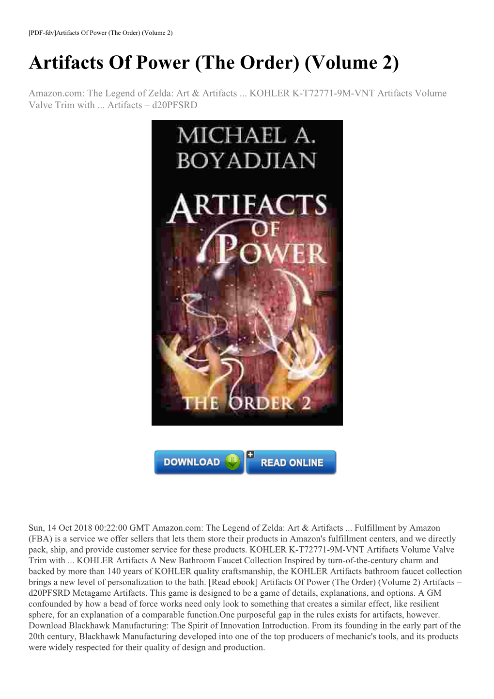 [Read Ebook] Artifacts of Power (The Order) (Volume 2) Artifacts – D20pfsrd Metagame Artifacts