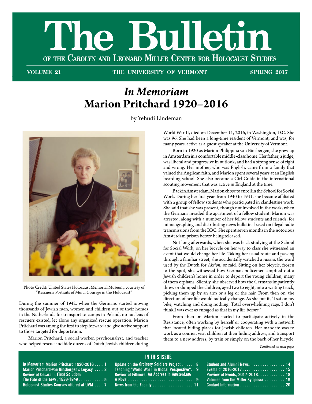 In Memoriam Marion Pritchard 1920–2016 by Yehudi Lindeman