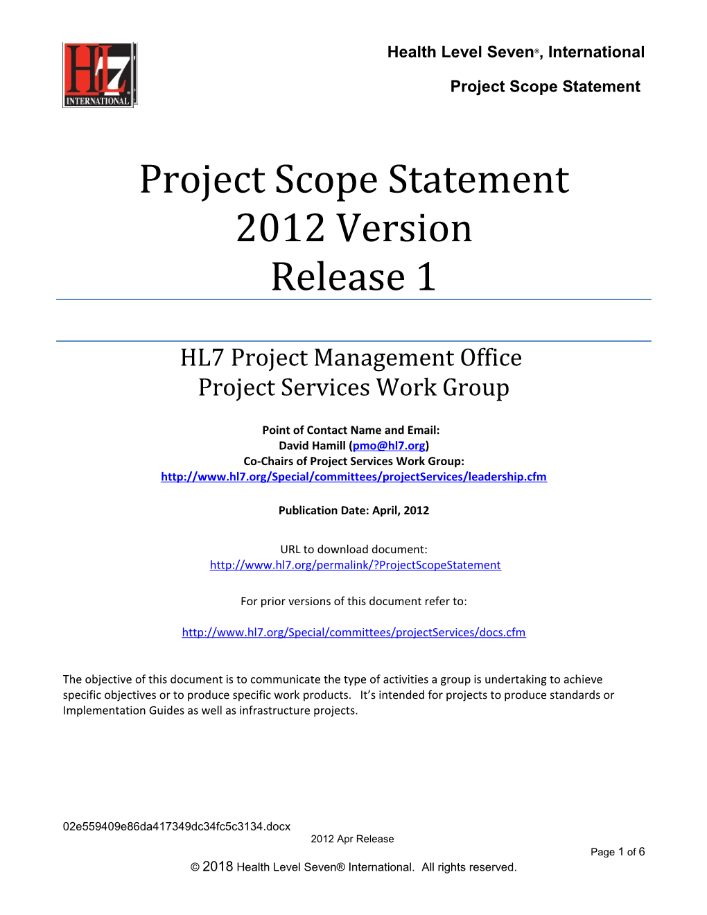 HL7 Project Scope Statement s4