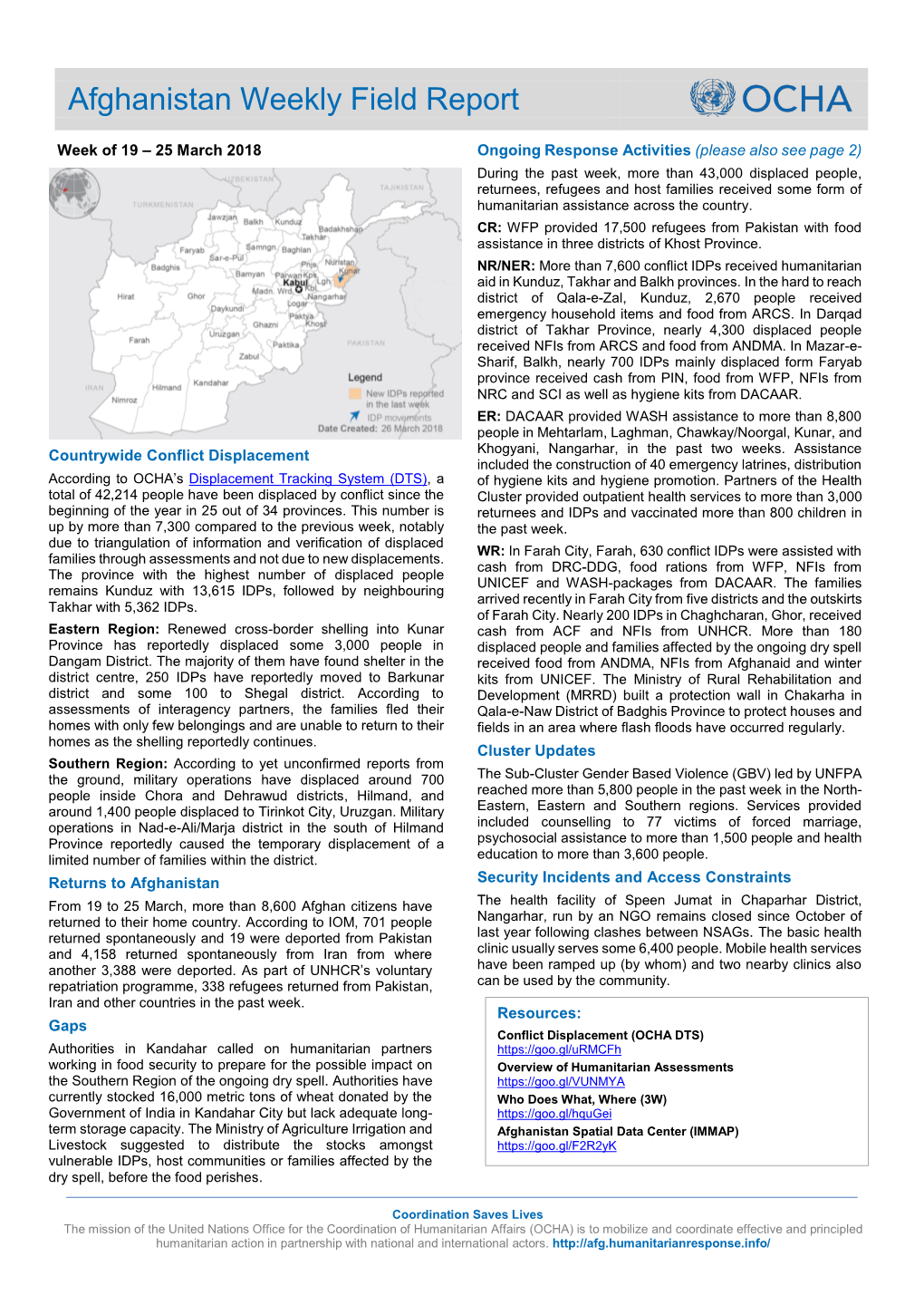 Afghanistan Weekly Field Report