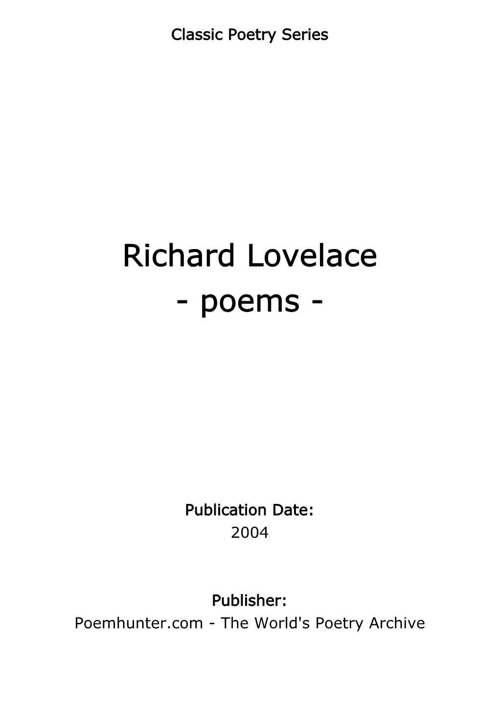 Richard Lovelace - Poems