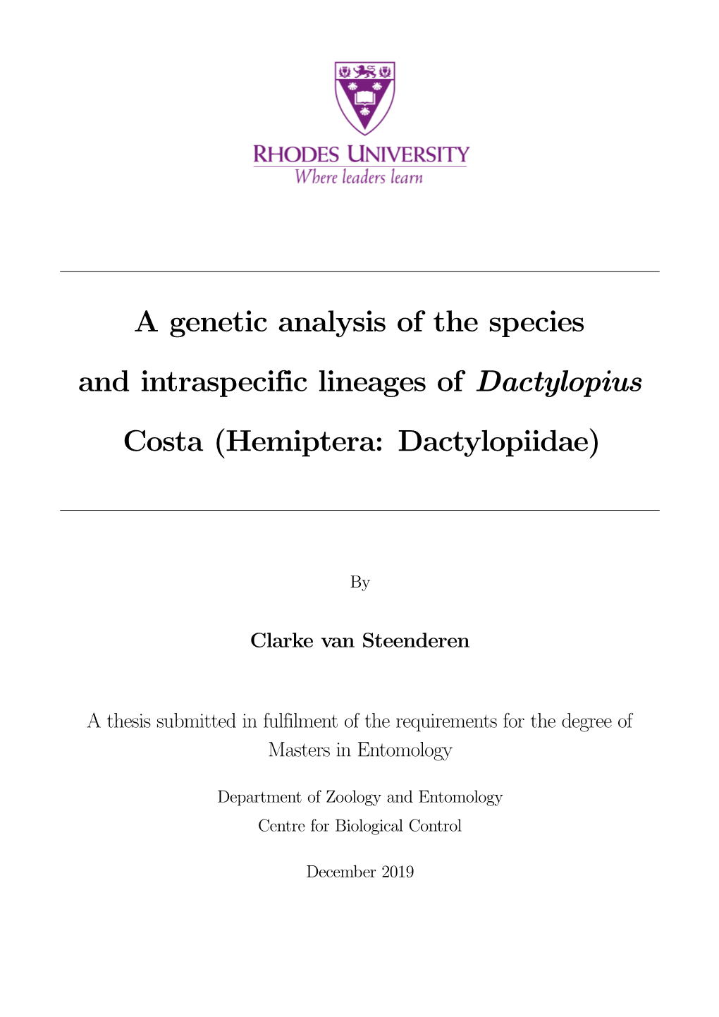 A Genetic Analysis of the Species and Intraspecific Lineages of Dactylopius Costa (Hemiptera: Dactylopiidae)