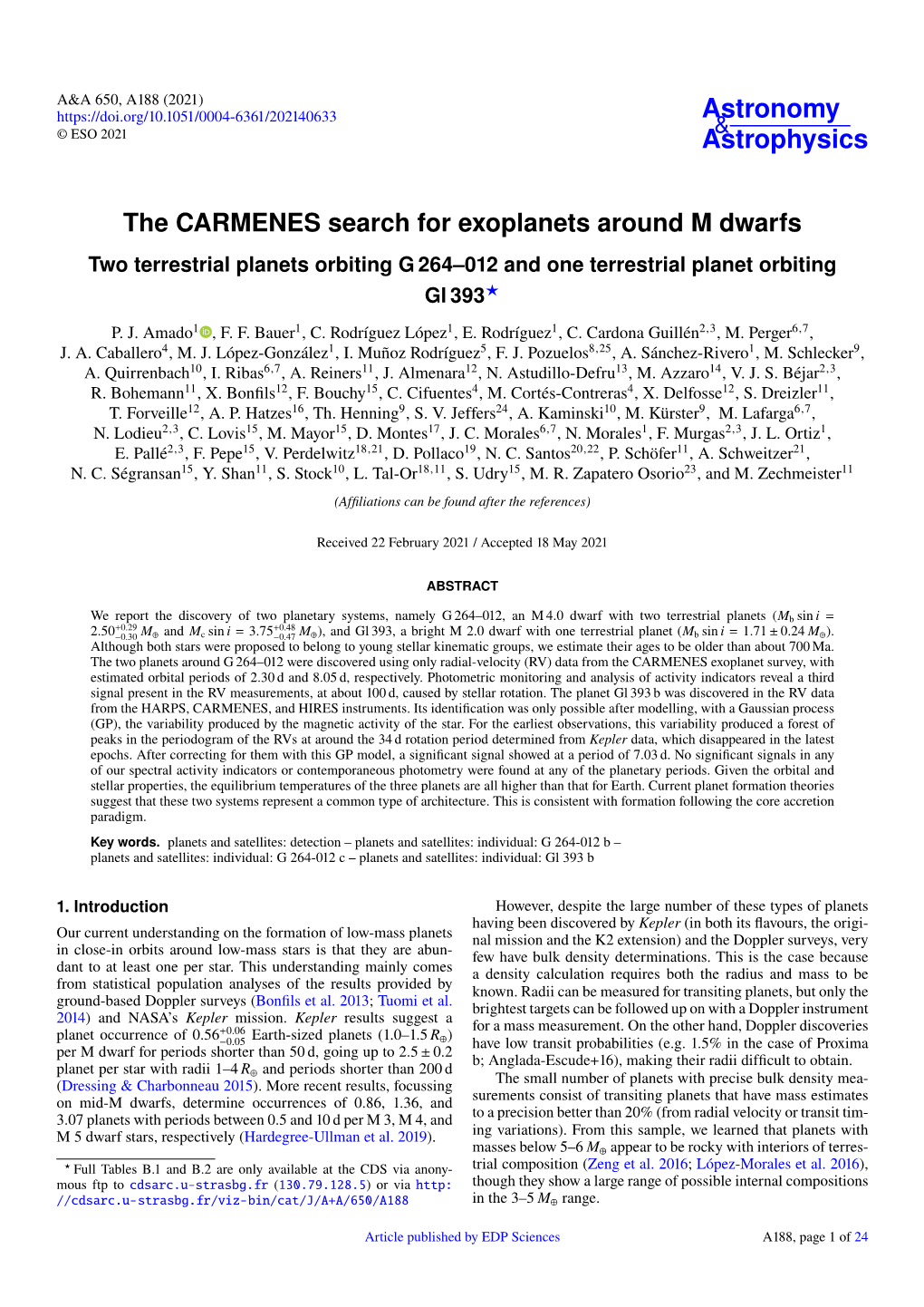 The CARMENES Search for Exoplanets Around M Dwarfs Two Terrestrial Planets Orbiting G 264–012 and One Terrestrial Planet Orbiting Gl 393? P