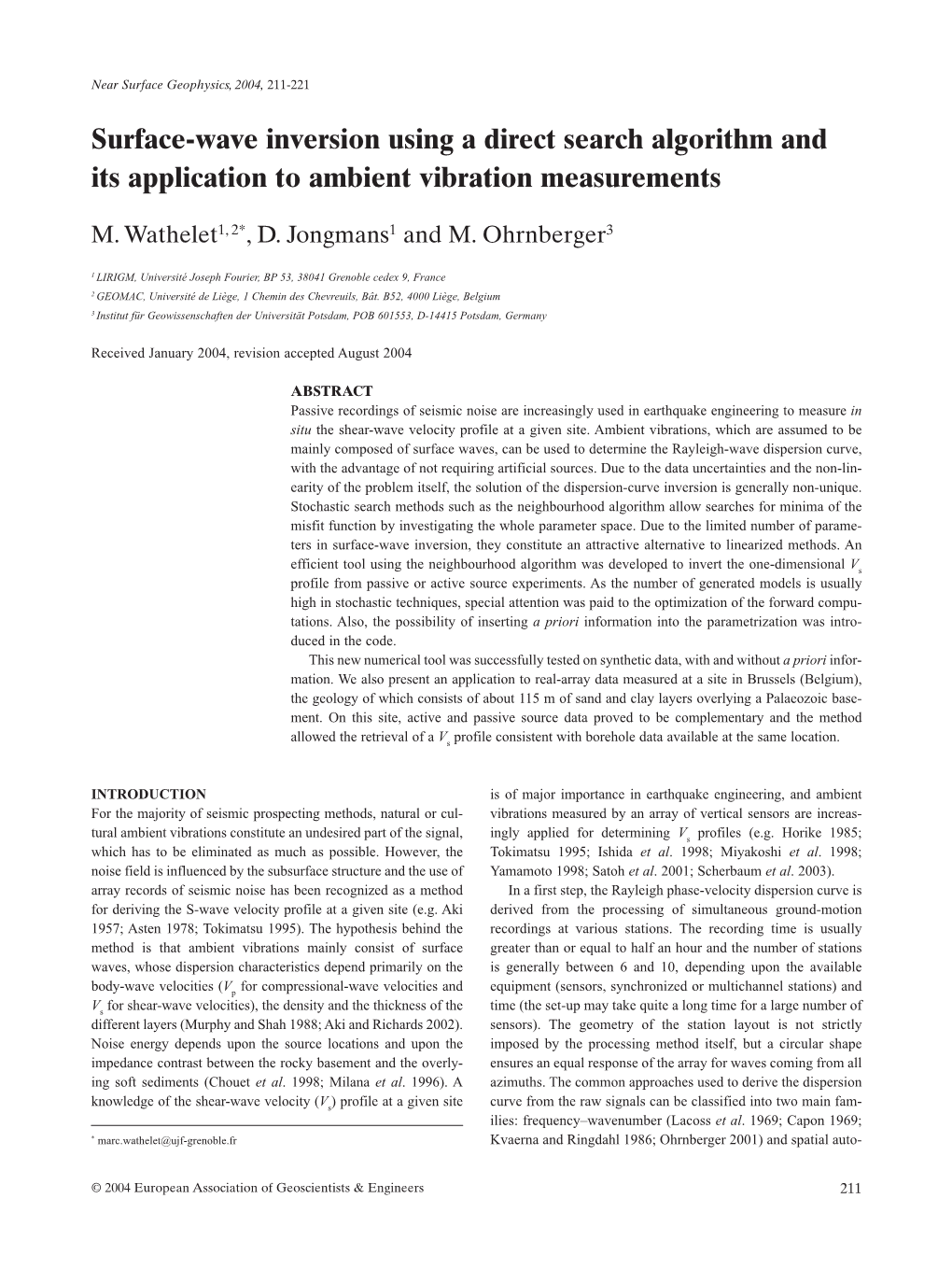 Surface-Wave Inversion Using a Direct Search Algorithm and Its Application to Ambient Vibration Measurements