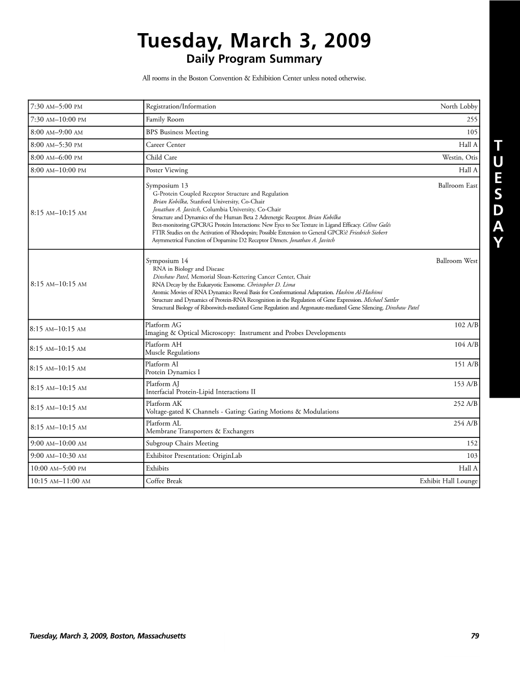 Tuesday, March 3, 2009 Daily Program Summary