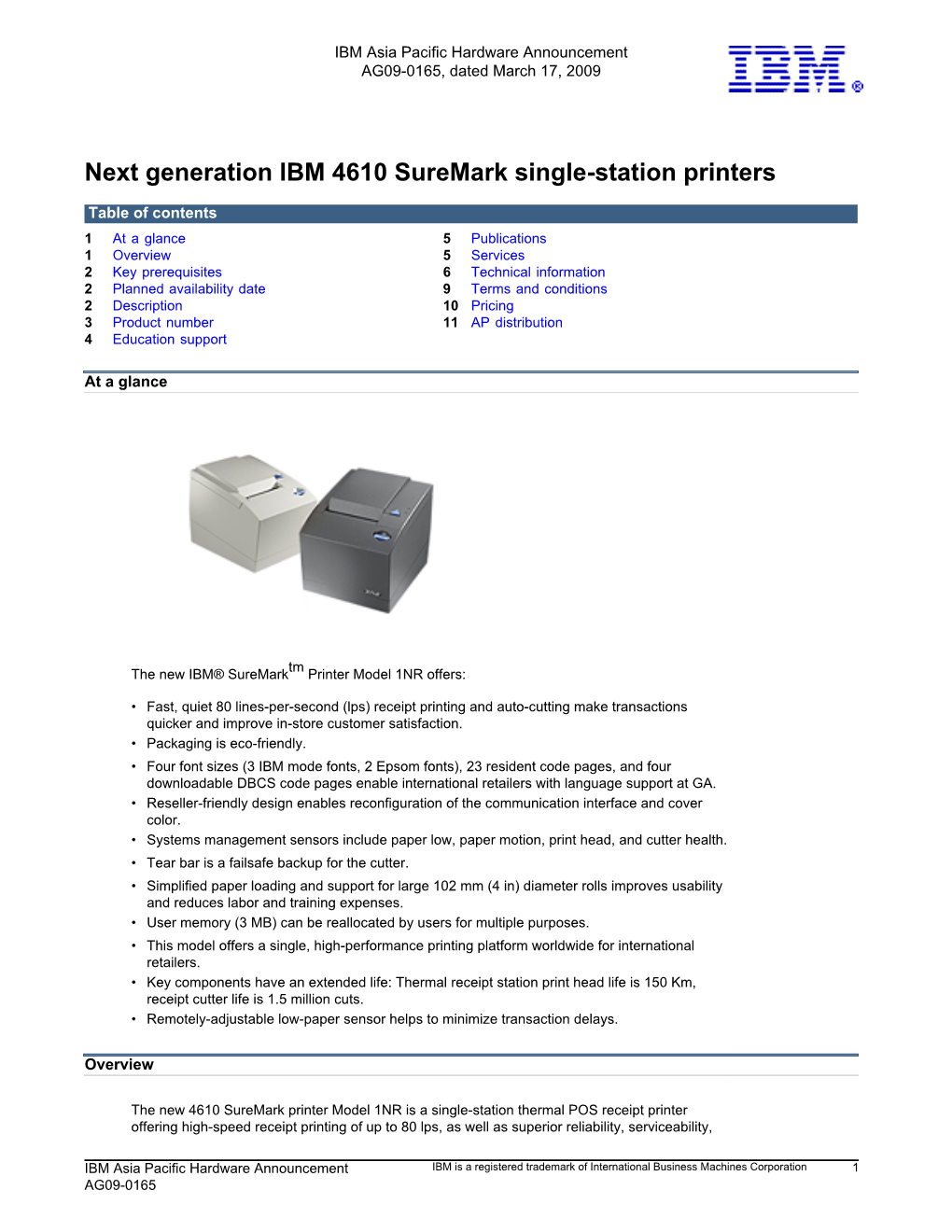 Next Generation IBM 4610 Suremark Single-Station Printers