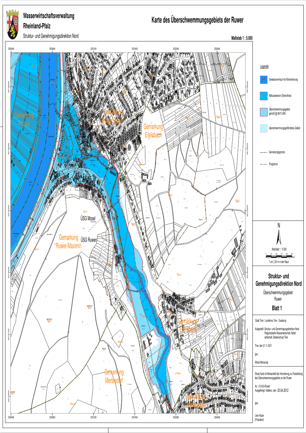 Karte Des Überschwemmungsgebiets Der Ruwer Rheinland-Pfalz