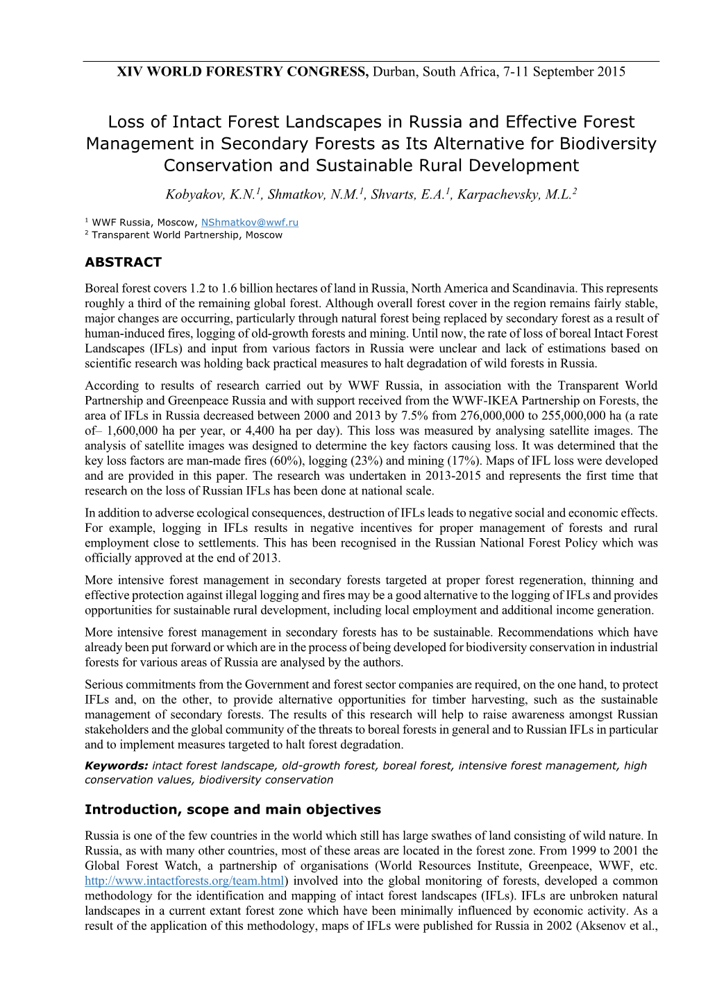 Loss of Intact Forest Landscapes in Russia and Effective Forest