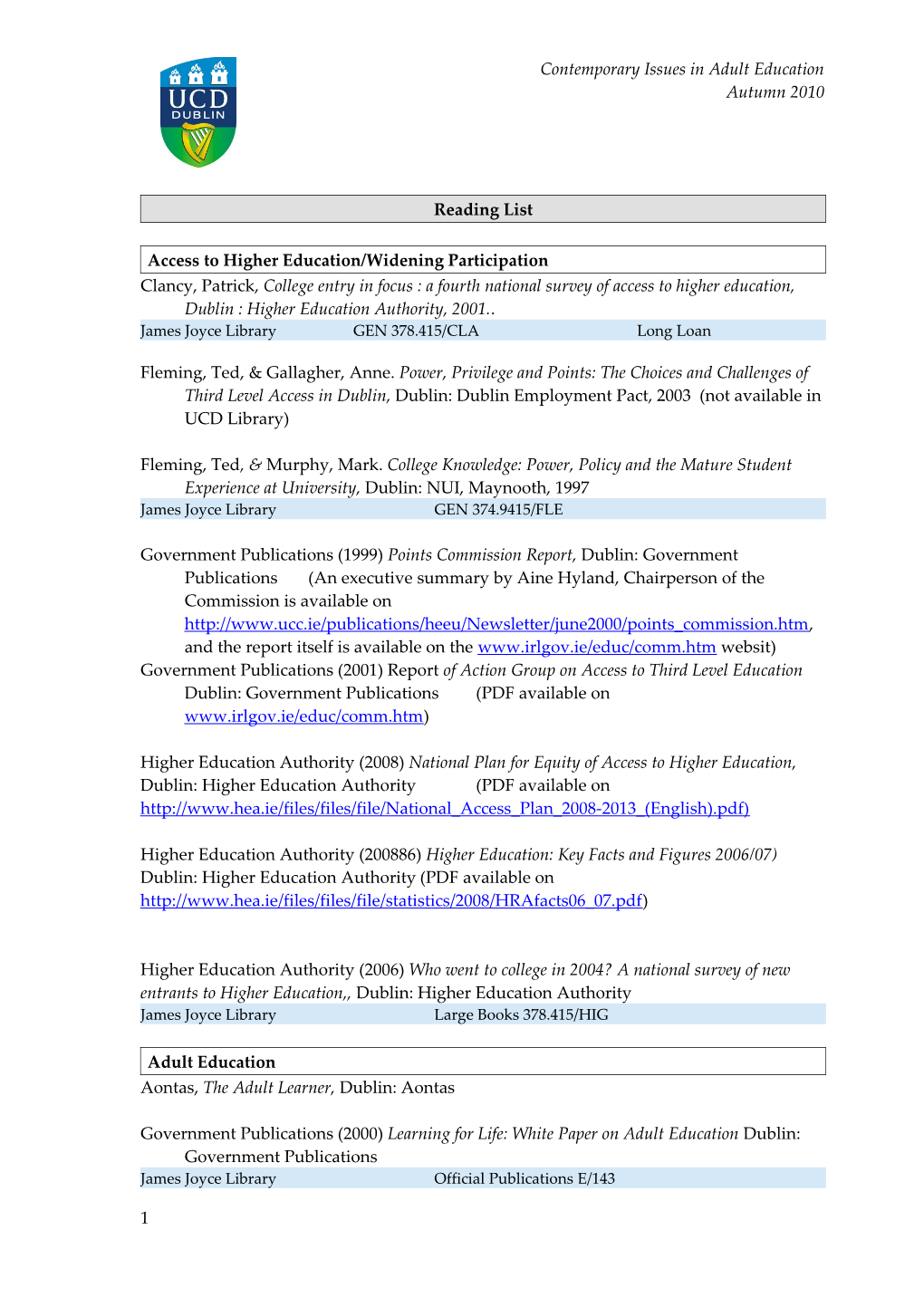 Access to Higher Education/Widening Participation