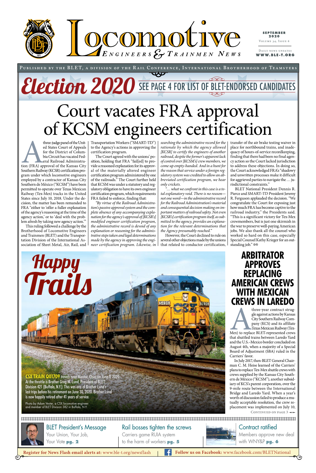 Court Vacates FRA Approval of KCSM Engineers Certification