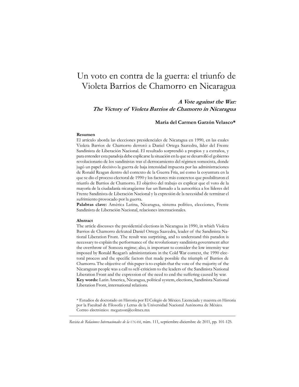 El Triunfo De Violeta Barrios De Chamorro En Nicaragua