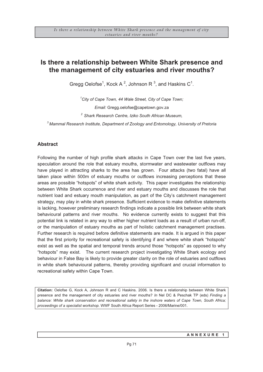 Is There a Relationship Between White Shark Presence and the Management of City Estuaries and River Mouths?