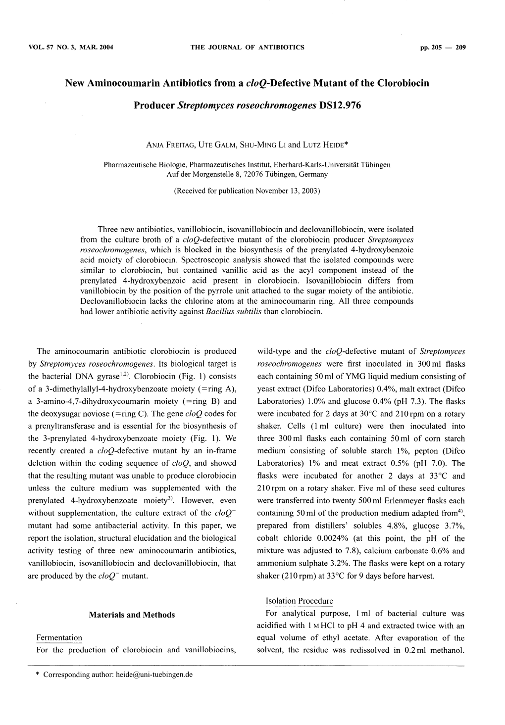 New Aminocoumarin Antibiotics from a Cloq-Defective Mutant of the Clorobiocin