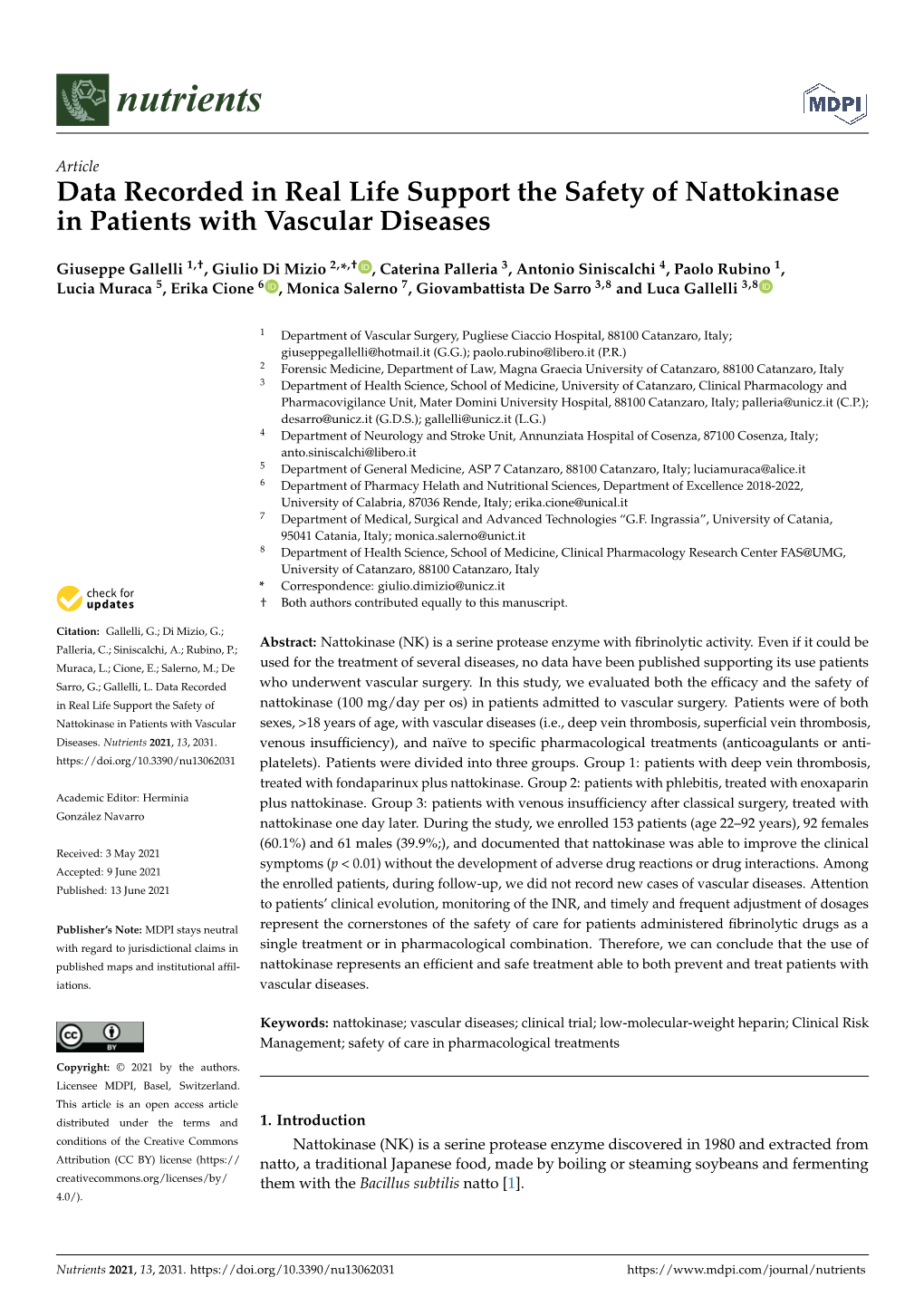 Data Recorded in Real Life Support the Safety of Nattokinase in Patients with Vascular Diseases
