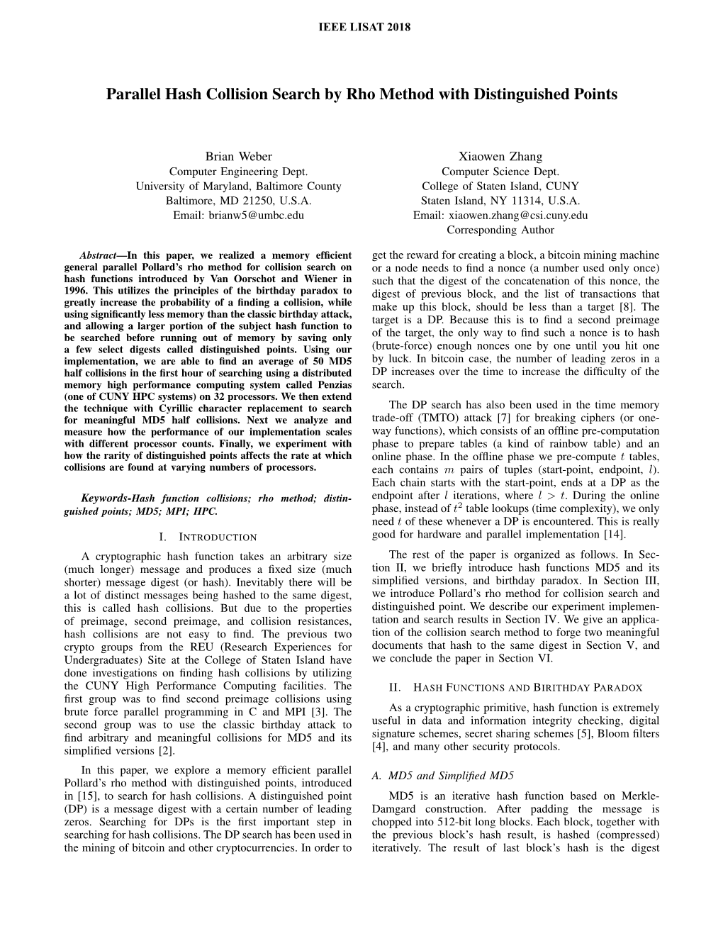 Parallel Hash Collision Search by Rho Method with Distinguished Points