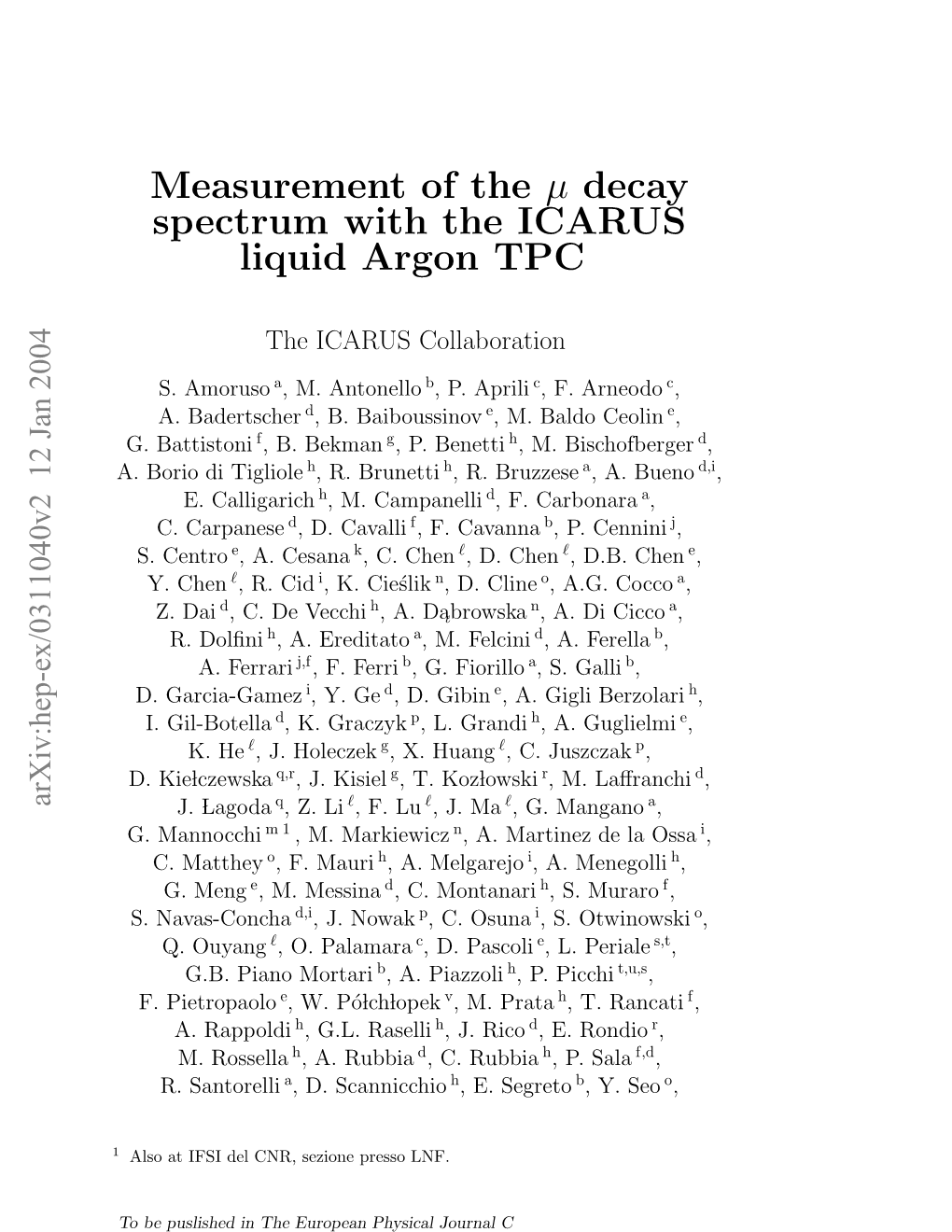 Measurement of the Muon Decay Spectrum with the ICARUS Liquid