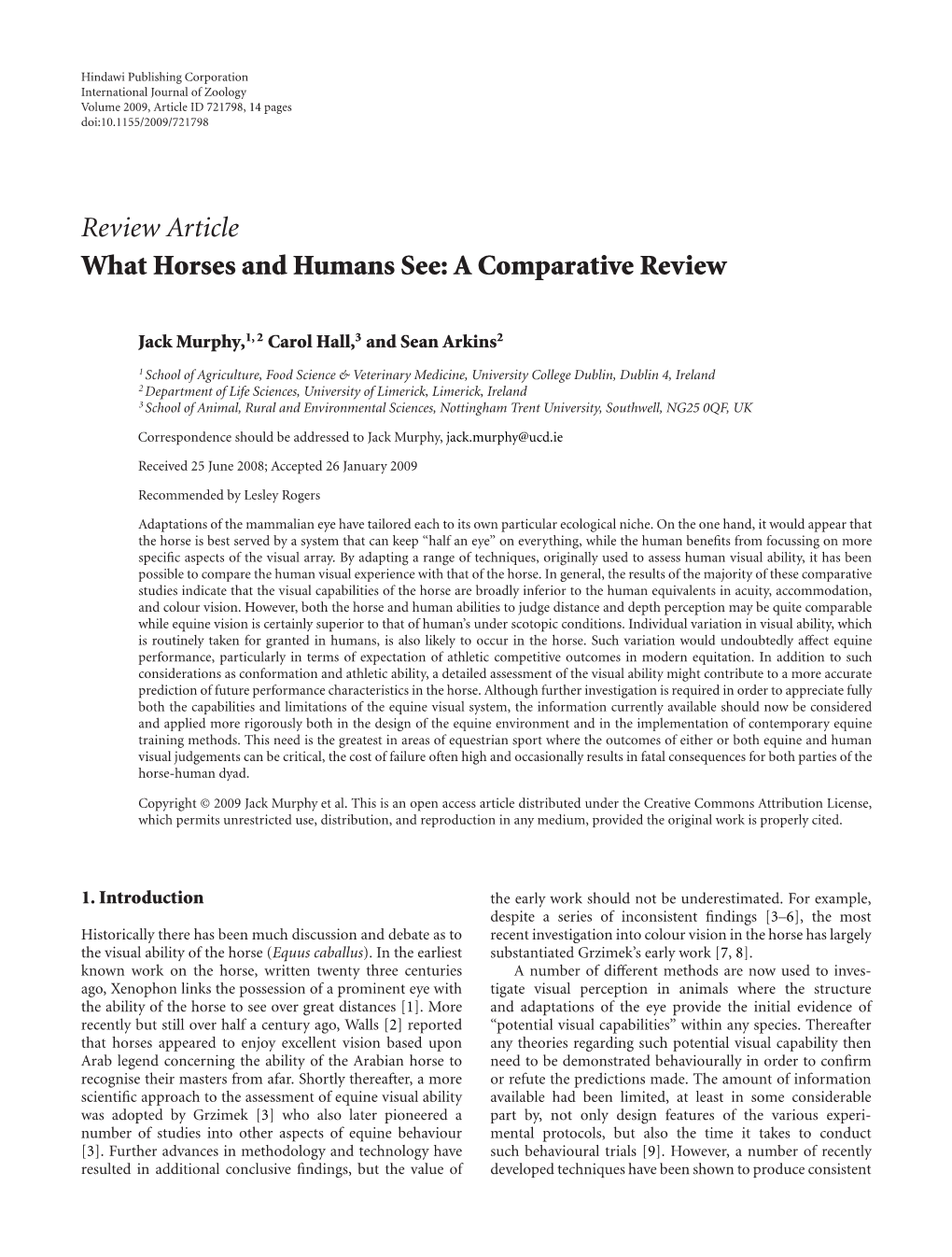 Review Article What Horses and Humans See: a Comparative Review