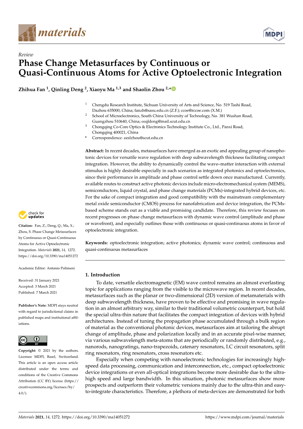 Phase Change Metasurfaces by Continuous Or Quasi-Continuous Atoms for Active Optoelectronic Integration