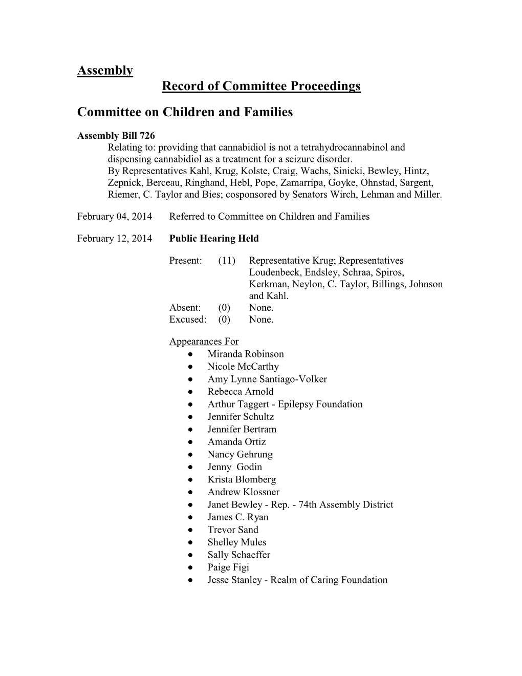 Assembly Record of Committee Proceedings Committee On