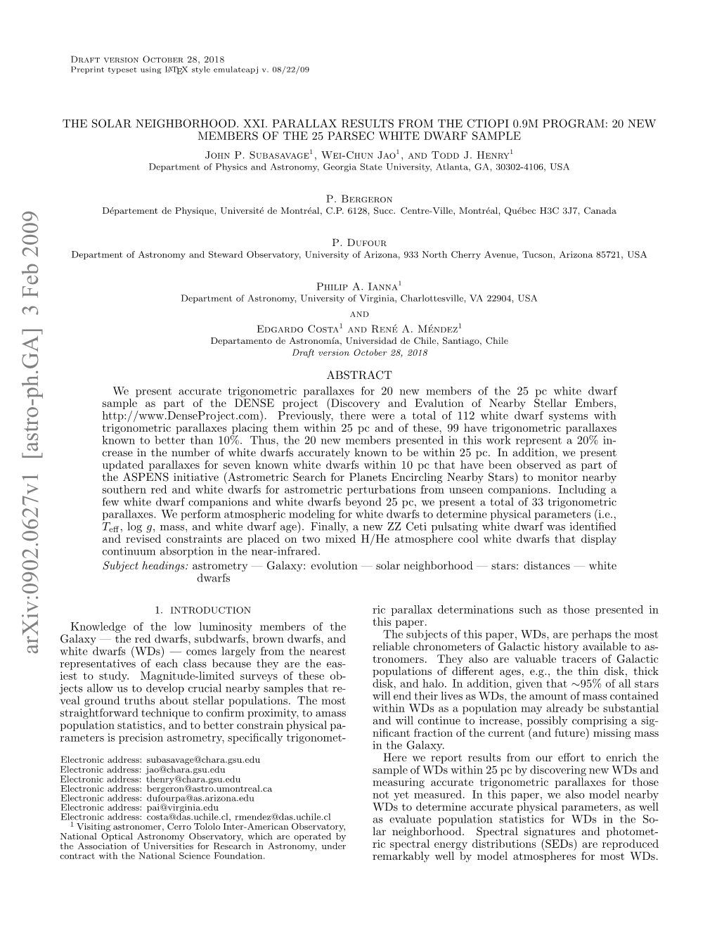 Arxiv:0902.0627V1 [Astro-Ph.GA] 3 Feb 2009 H Soito Fuieste O Eerhi Astronomy, Foundation