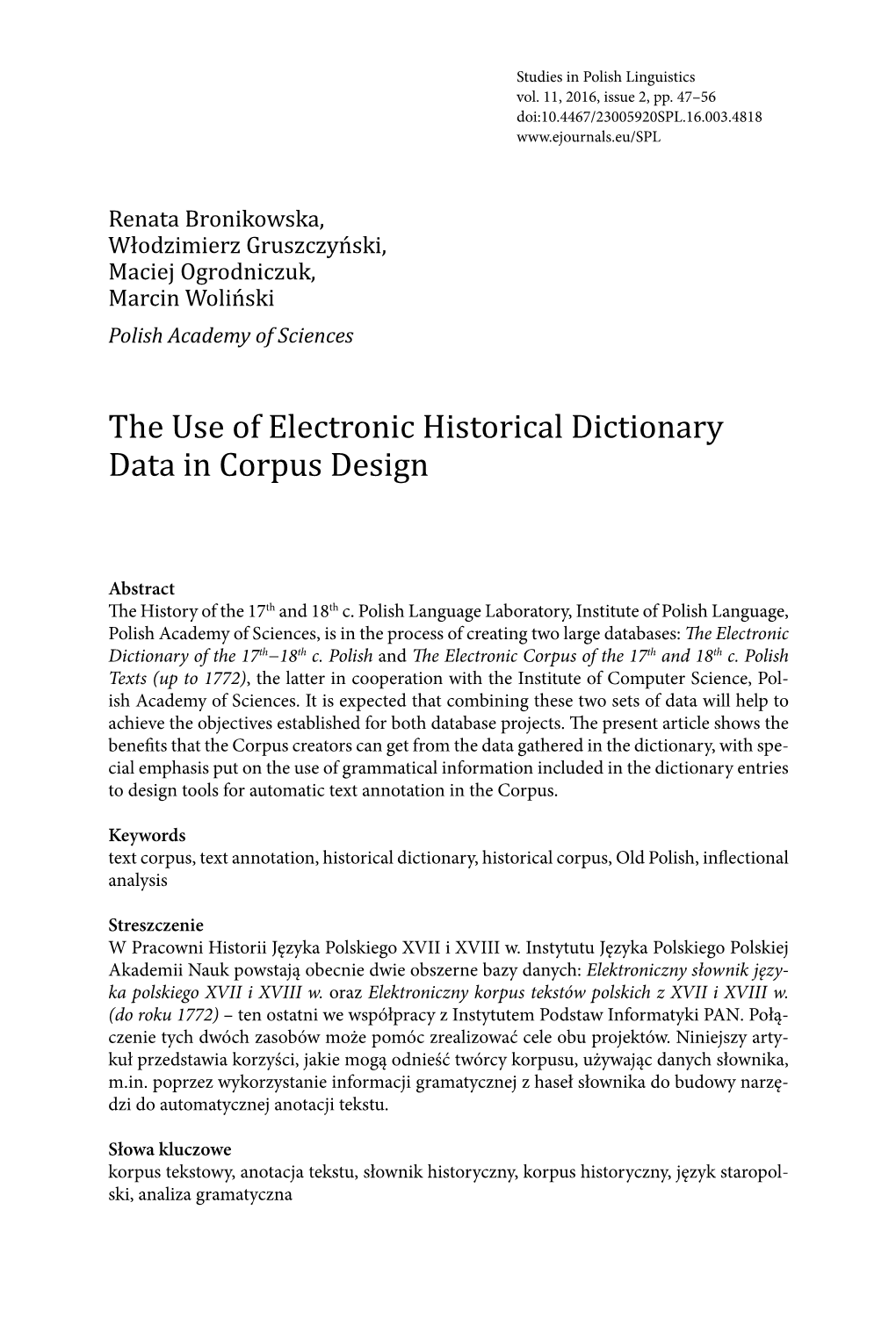 The Use of Electronic Historical Dictionary Data in Corpus Design