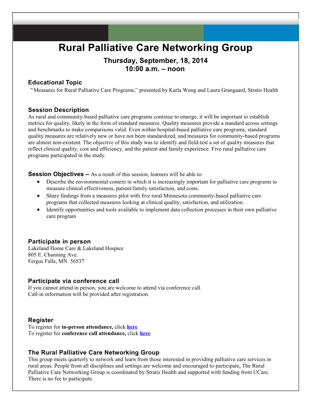 Palliative Care Networking Group Flyer