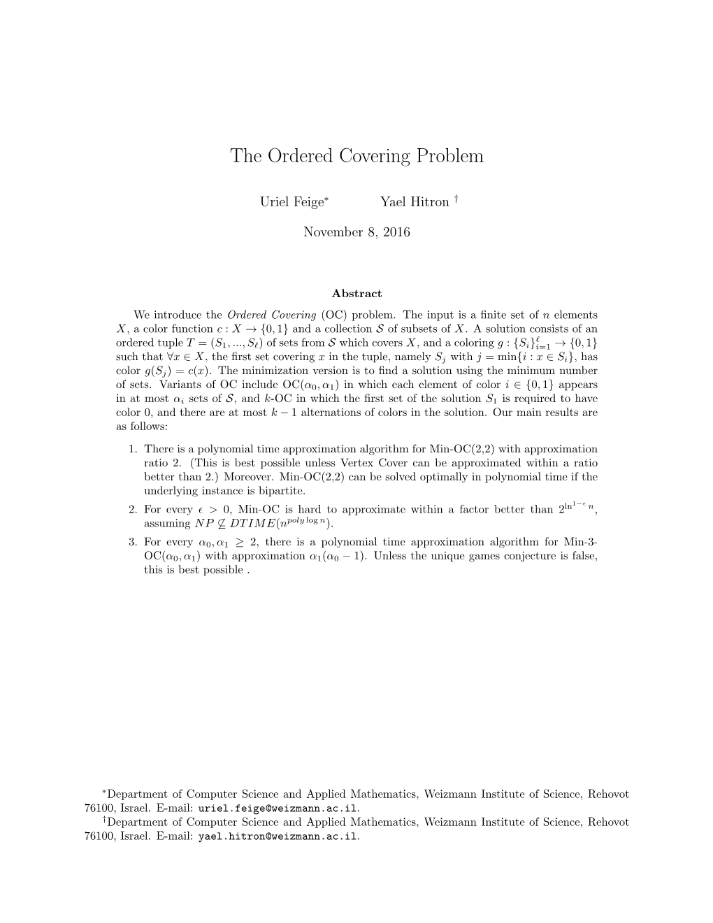 The Ordered Covering Problem