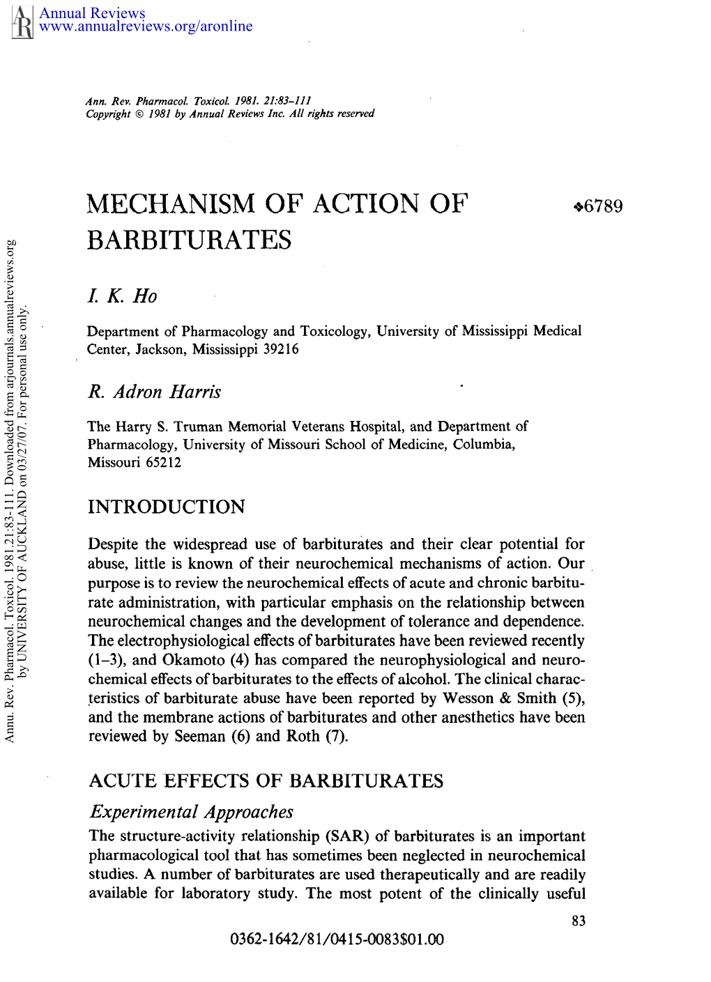 Mechanism of Action of Barbiturates 93
