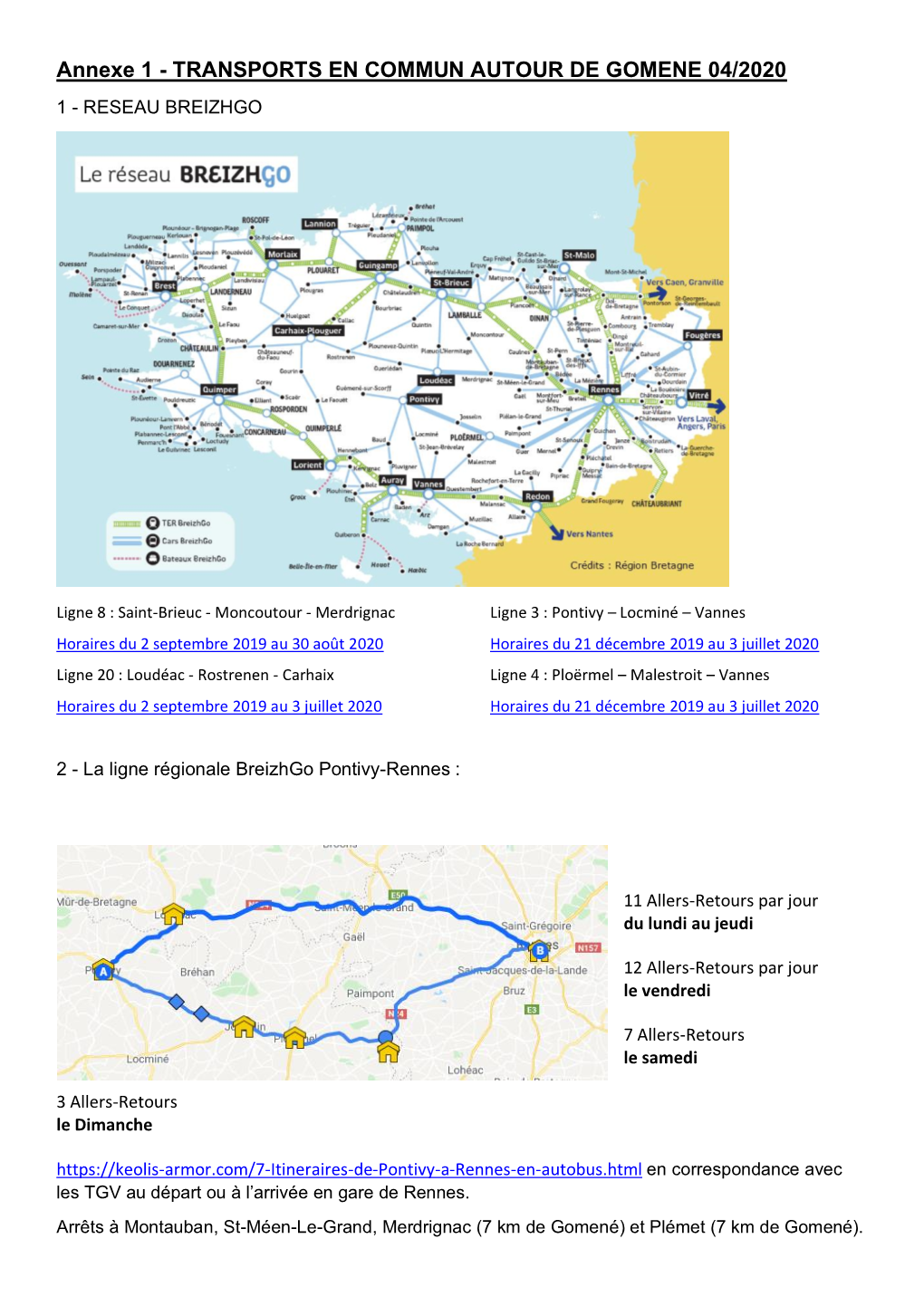 Transports En Commun Autour De Gomene 04/2020 1 - Reseau Breizhgo