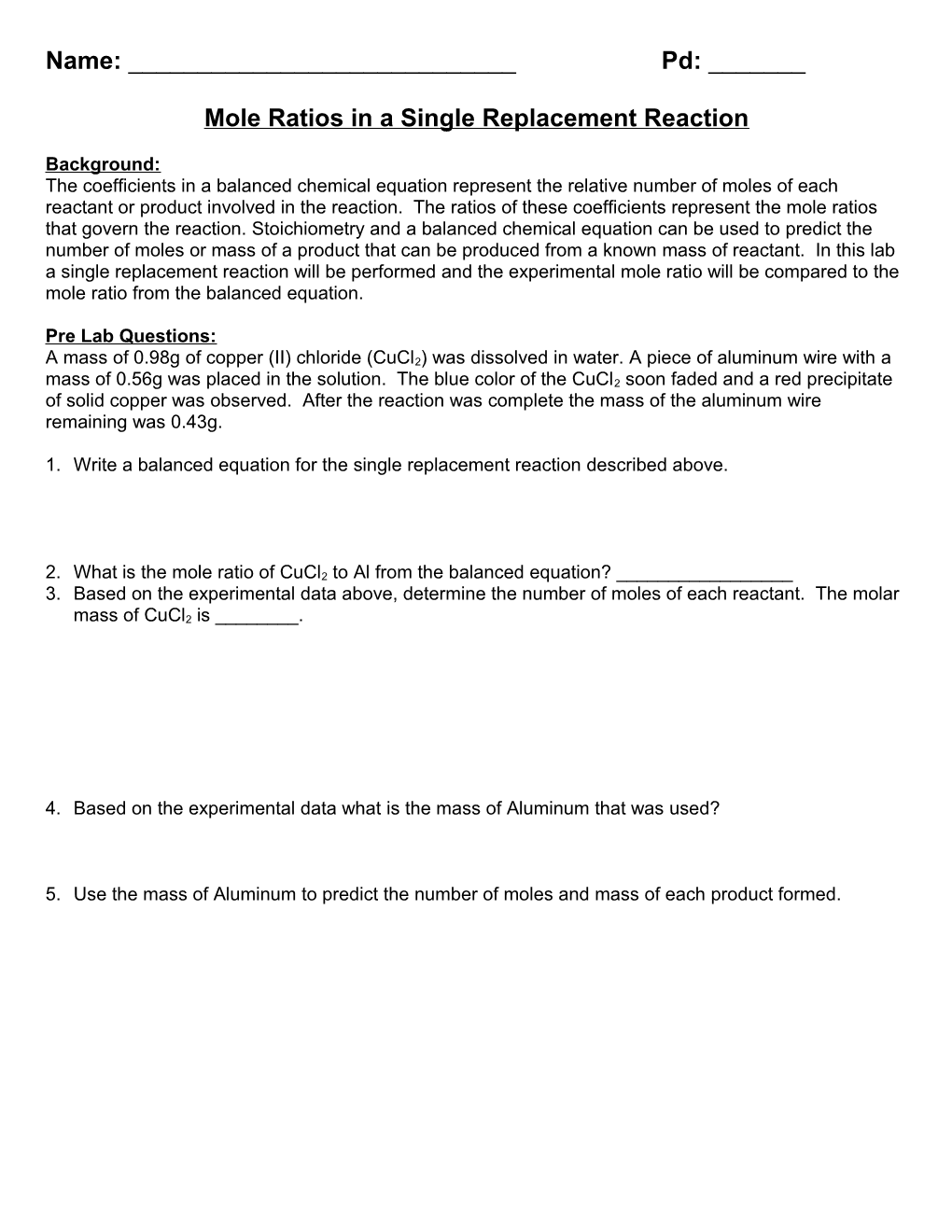 Relating Moles to Coefficients in a Chemical Equation