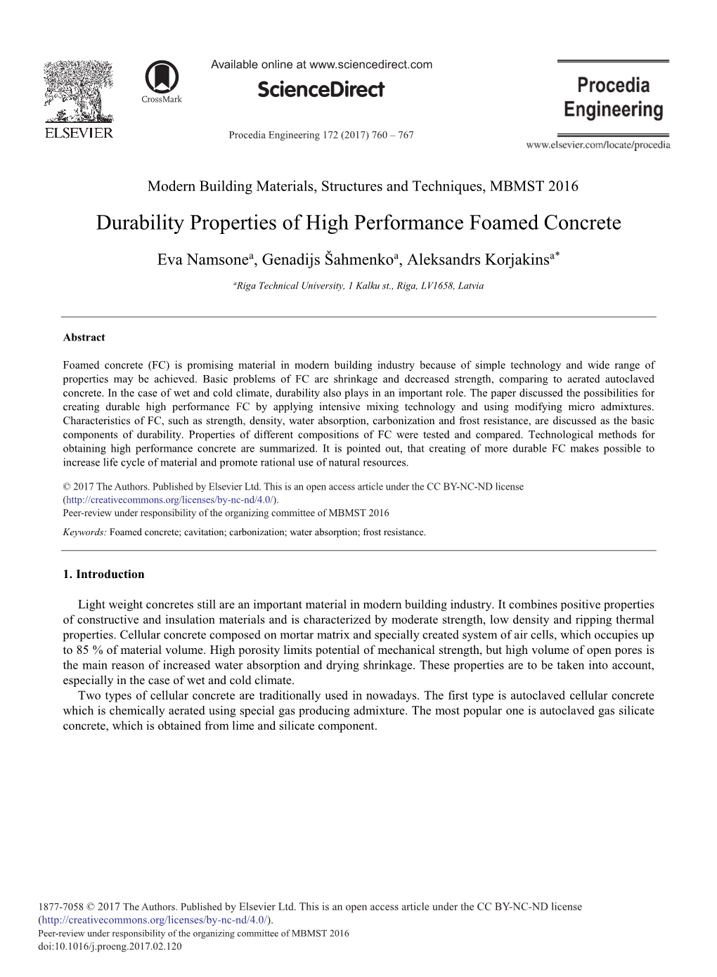 Durability Properties of High Performance Foamed Concrete