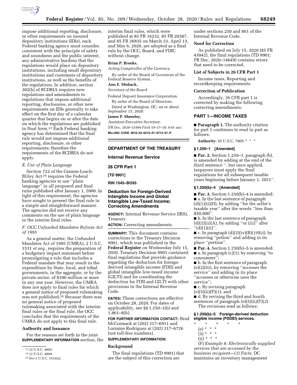 Federal Register/Vol. 85, No. 209/Wednesday, October 28, 2020