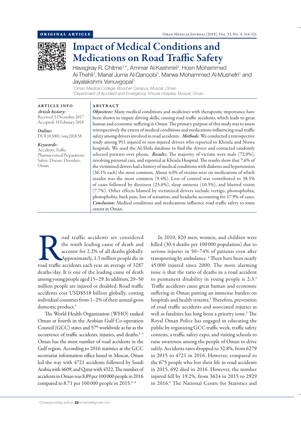 Impact of Medical Conditions and Medications on Road Traffic Safety Havagiray R