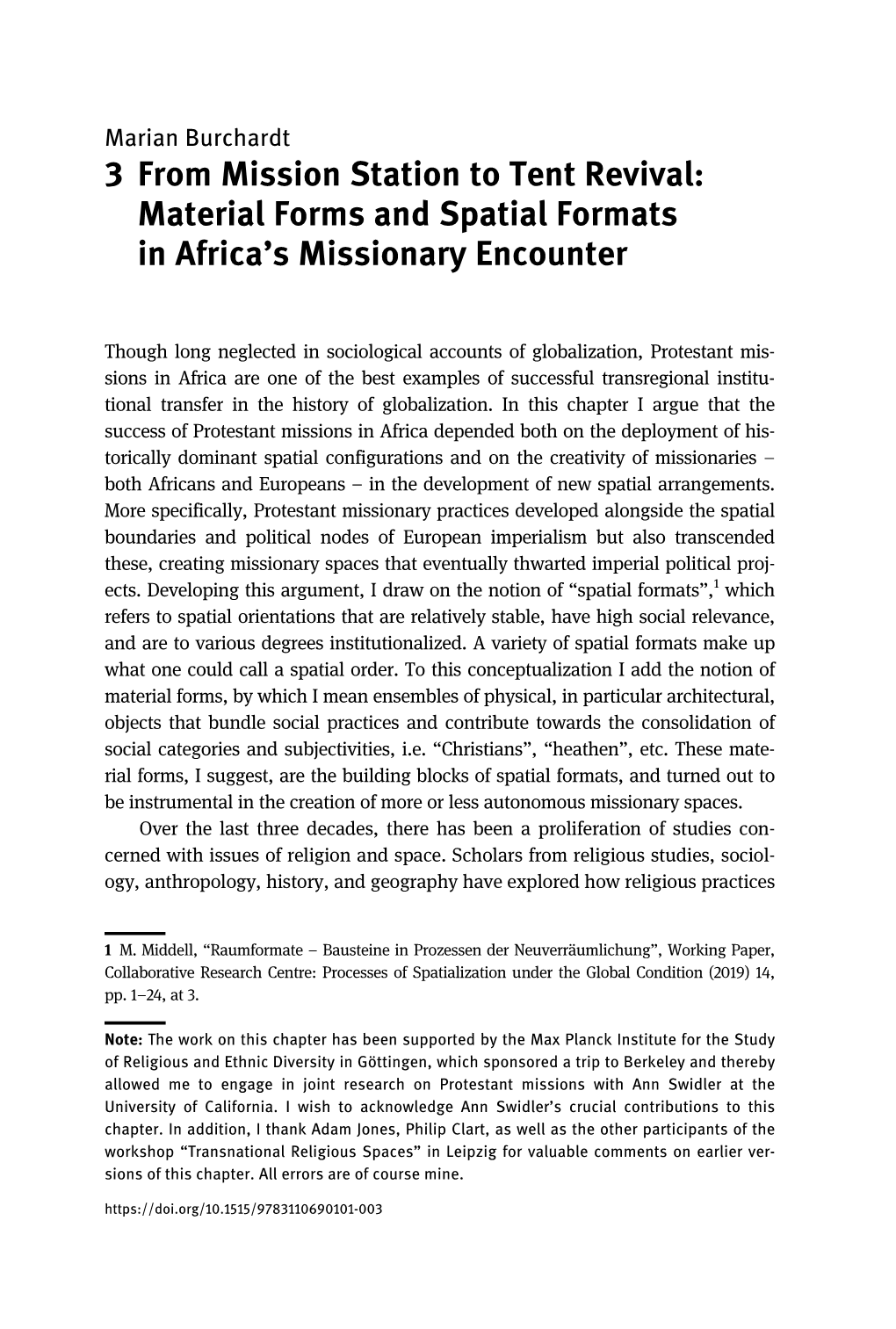 3 from Mission Station to Tent Revival: Material Forms and Spatial Formats in Africa’S Missionary Encounter