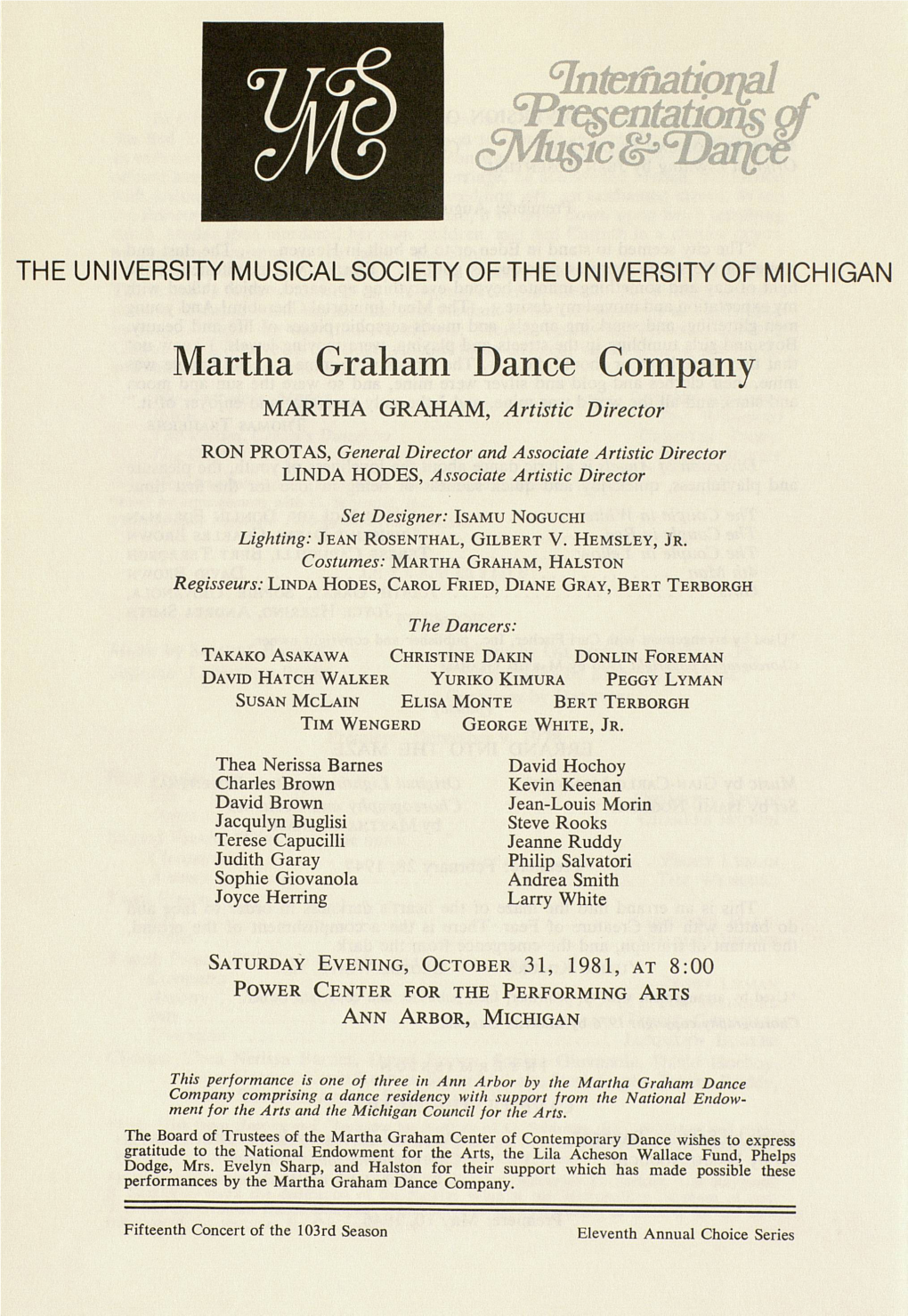 Martha Graham Dance Company MARTHA GRAHAM, Artistic Director